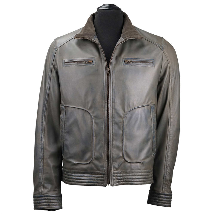 Olive Grey Lambskin Leather Jacket