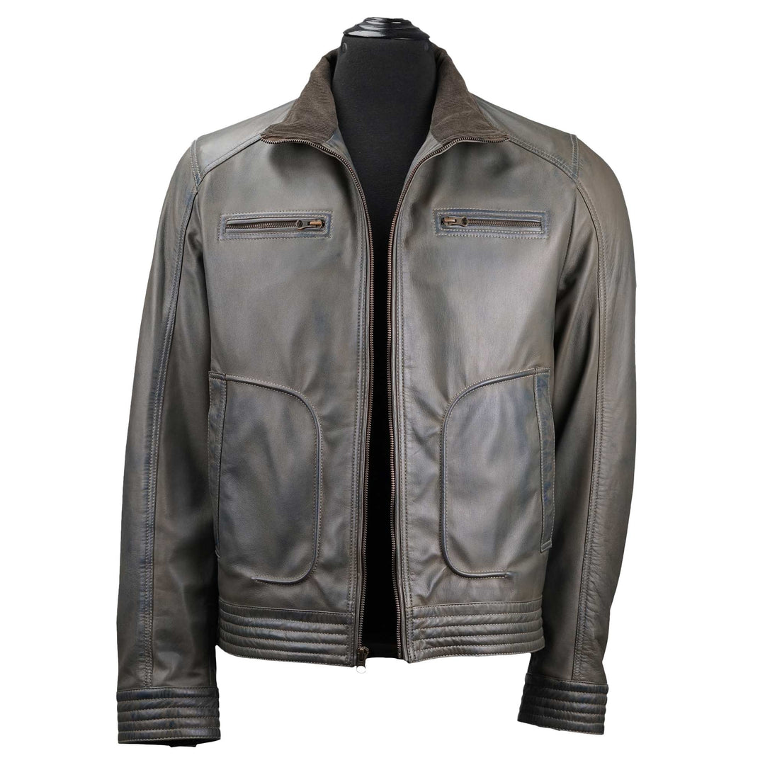 Olive Grey Lambskin Leather Jacket