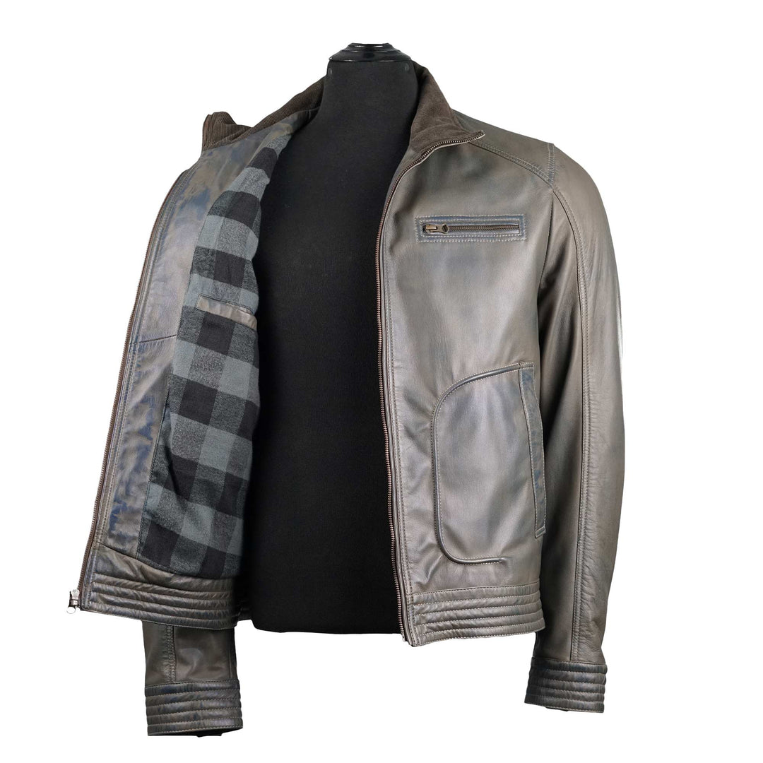 Olive Grey Lambskin Leather Jacket