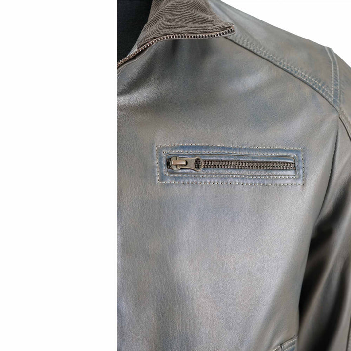 Olive Grey Lambskin Leather Jacket