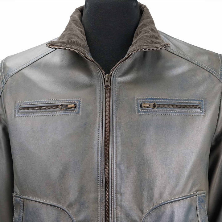 Olive Grey Lambskin Leather Jacket