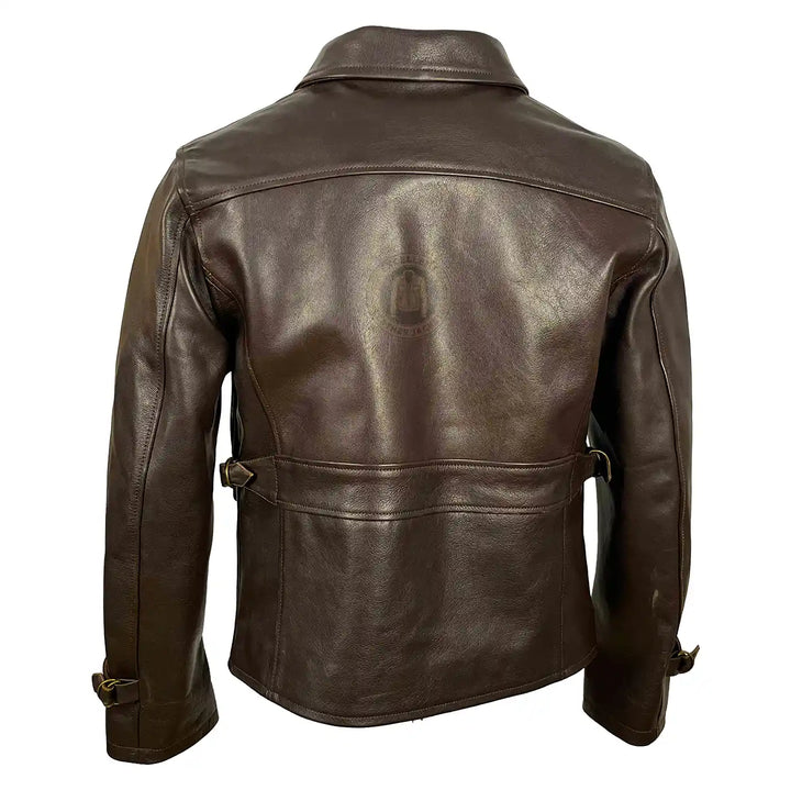 Men's Dark Brown Half-Belt Leather Jacket