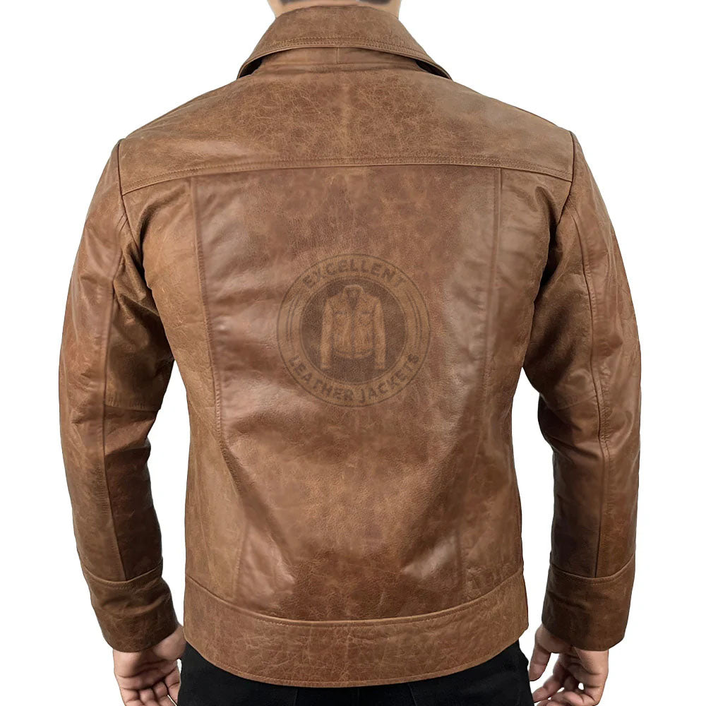 Veste en cuir marron vintage pour homme