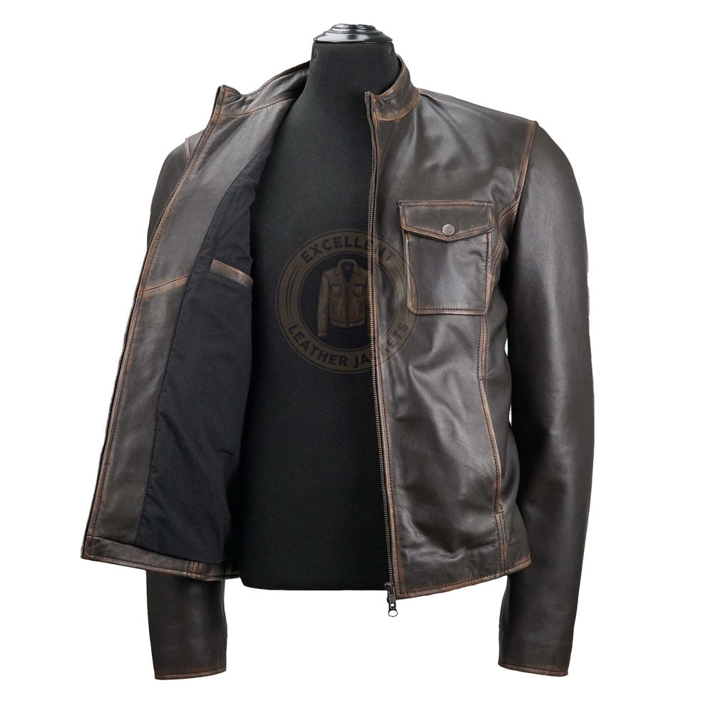 Braune Distressed-Lederjacke für Herren