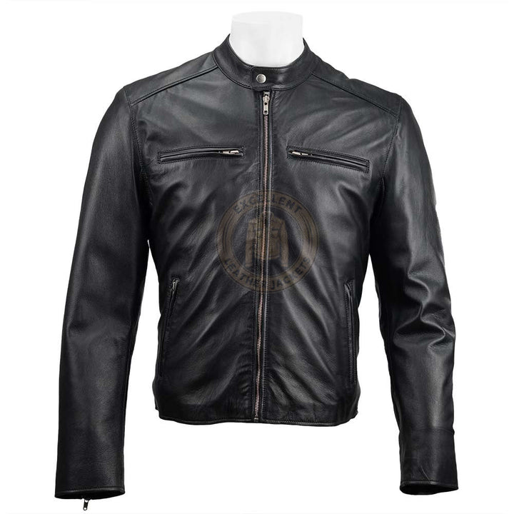 Carson Zip Up Black Leather Jacket For Men