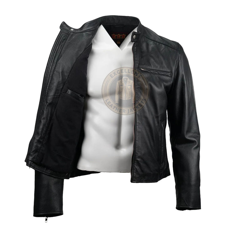 Carson Zip Up Black Leather Jacket For Men