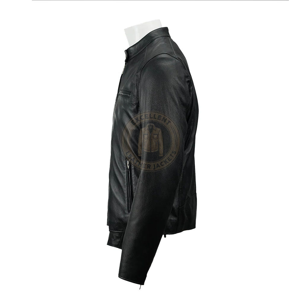 Carson Zip Up Black Leather Jacket For Men