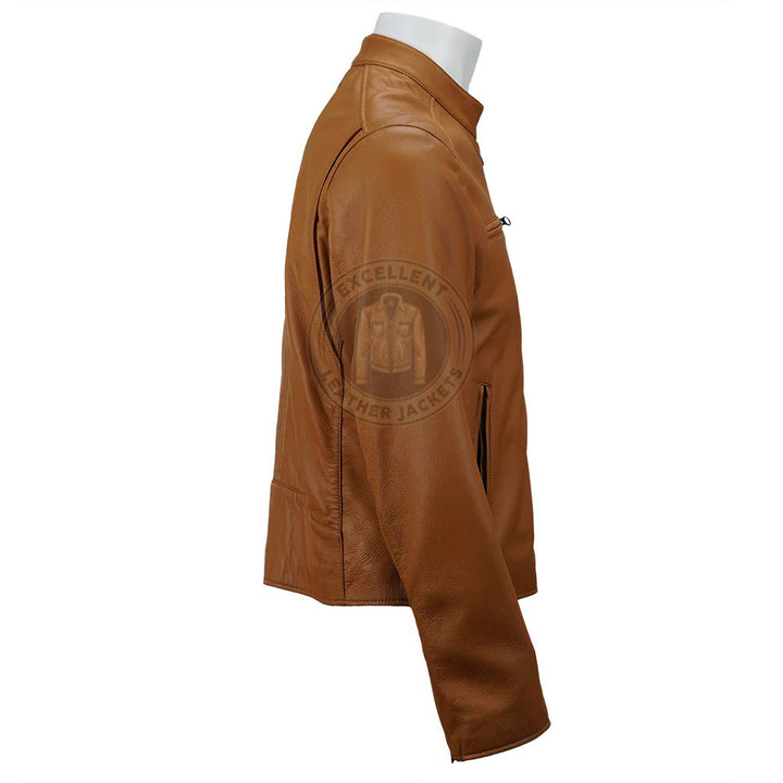 Veste zippée en cuir marron Carson pour homme