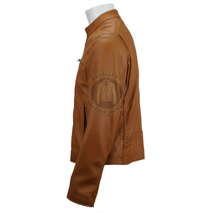 Veste zippée en cuir marron Carson pour homme