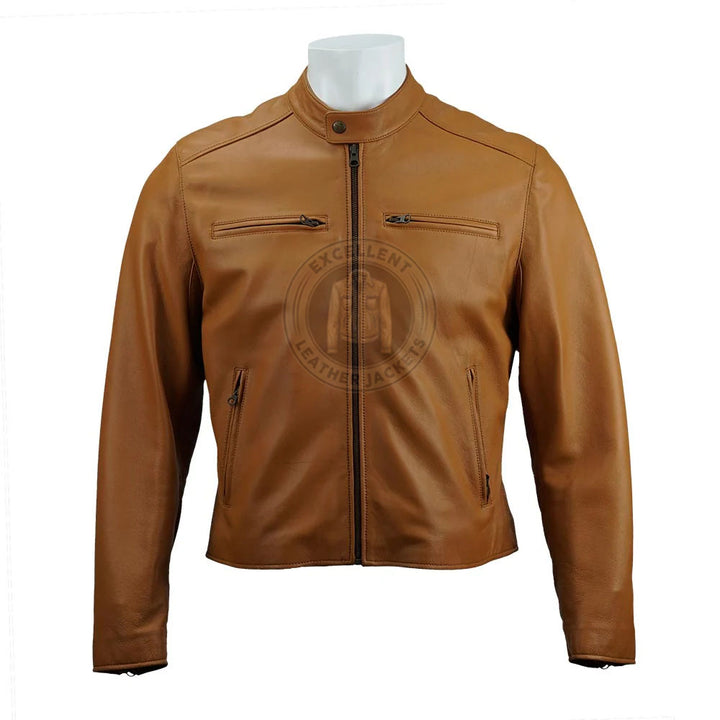 Veste zippée en cuir marron Carson pour homme