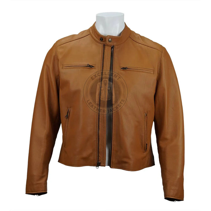 Veste zippée en cuir marron Carson pour homme