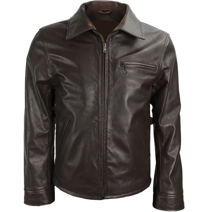 Half Belt Classic Brown Leather Jacket