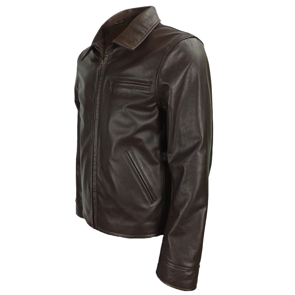 Half Belt Classic Brown Leather Jacket