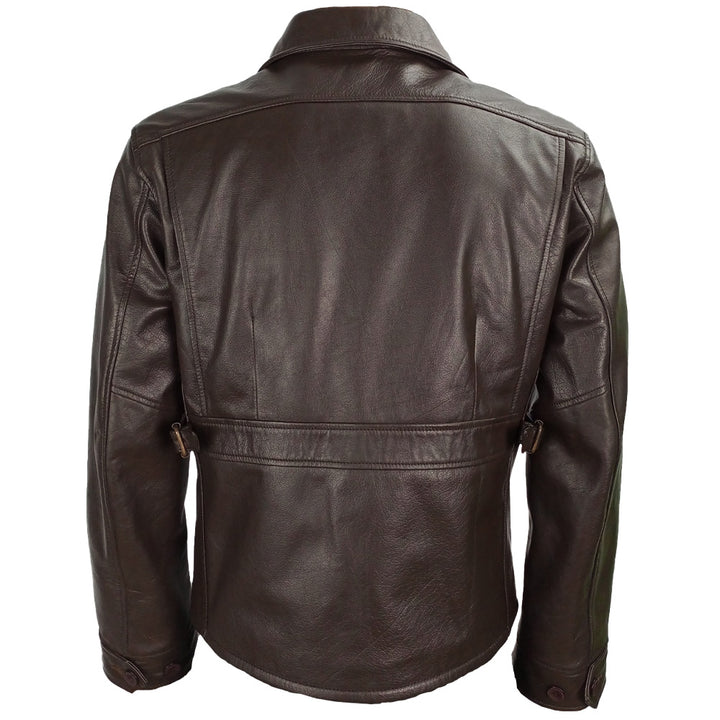 Half Belt Classic Brown Leather Jacket