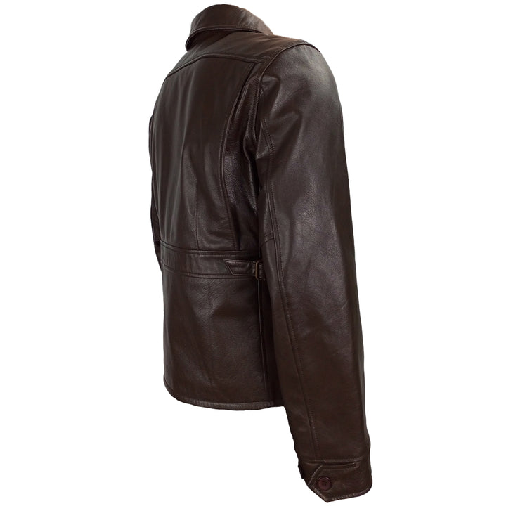 Half Belt Classic Brown Leather Jacket