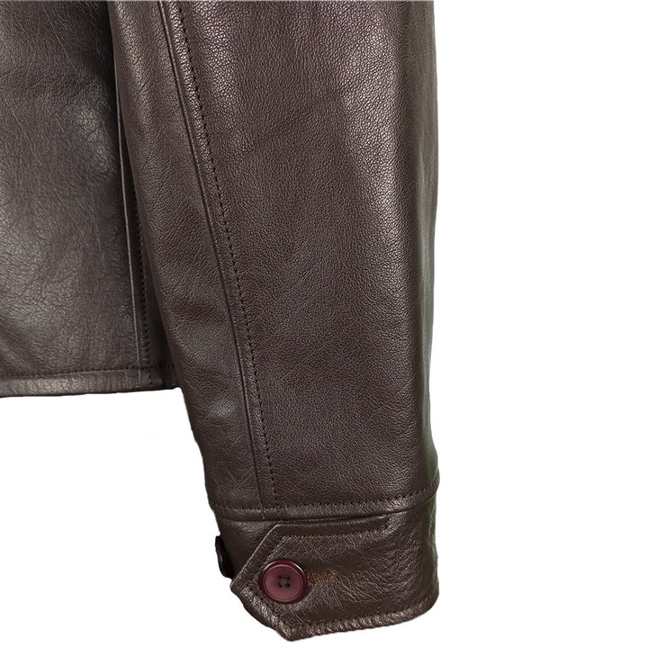 Half Belt Classic Brown Leather Jacket