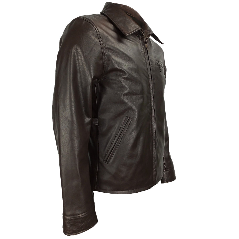 Half Belt Classic Brown Leather Jacket