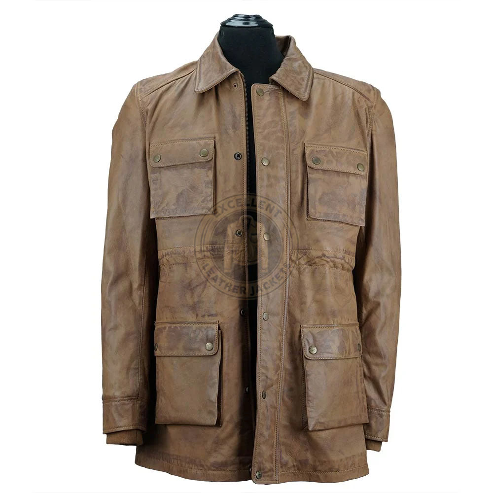 Klassische Vintage-Safari-Lederjacke für Herren 