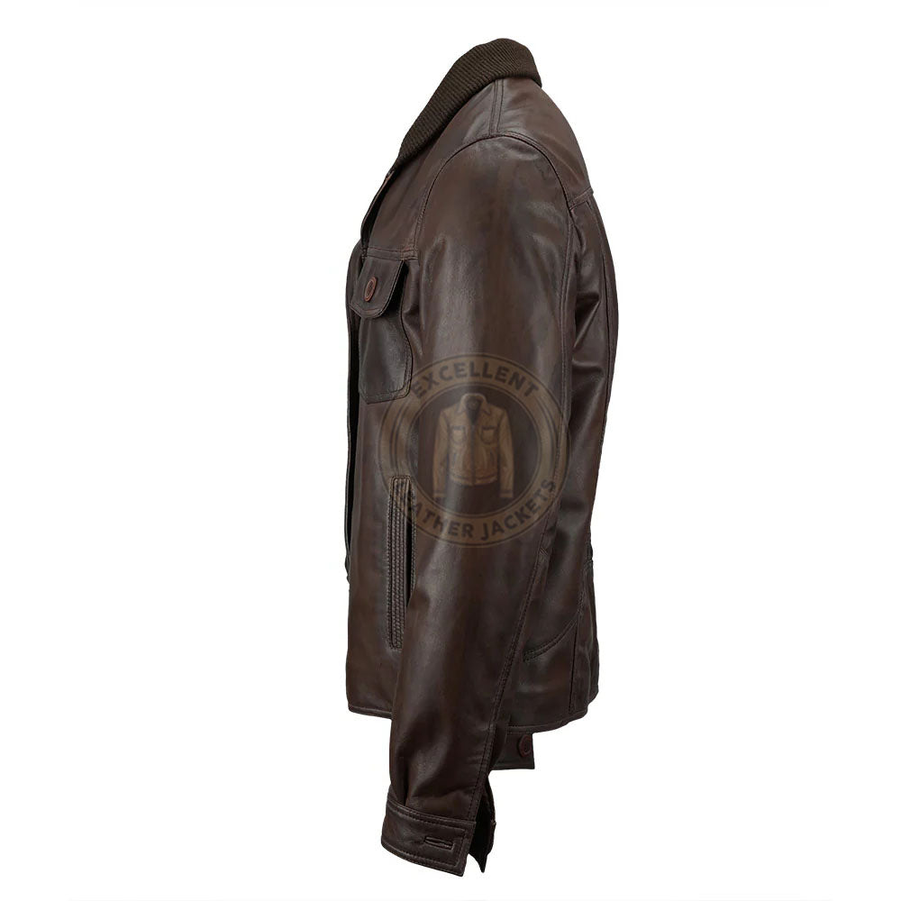 Veste de combat en cuir marron vieilli pour homme