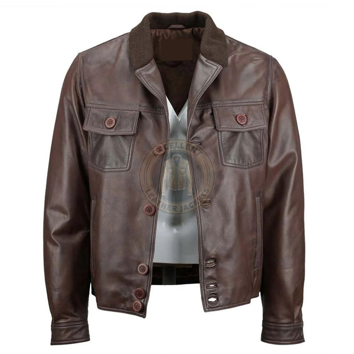 Veste de combat en cuir marron vieilli pour homme