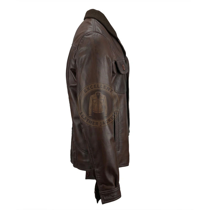 Veste de combat en cuir marron vieilli pour homme