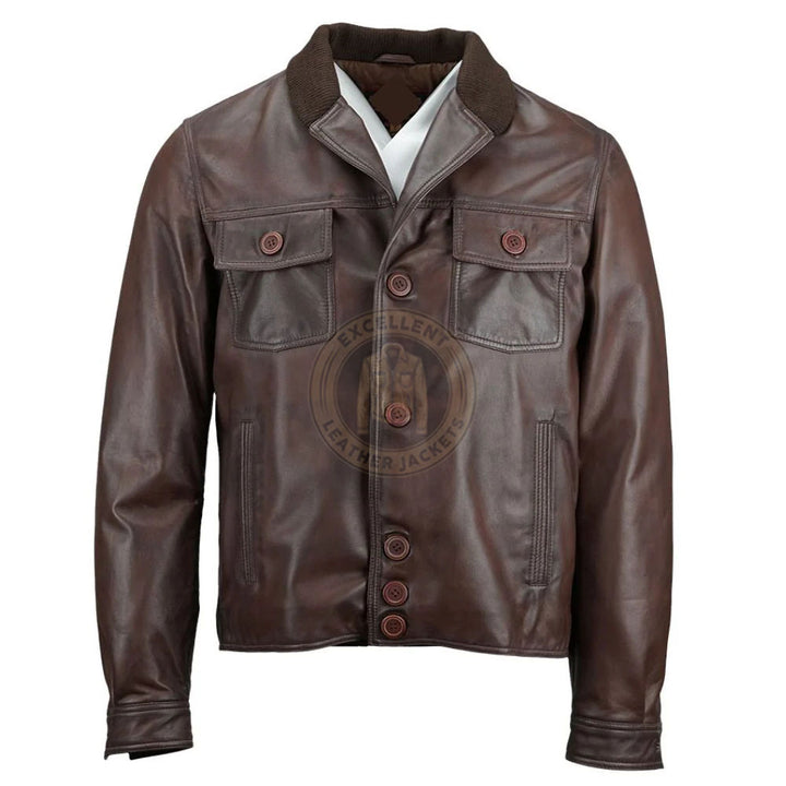 Veste de combat en cuir marron vieilli pour homme