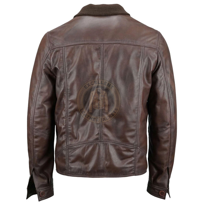 Veste de combat en cuir marron vieilli pour homme