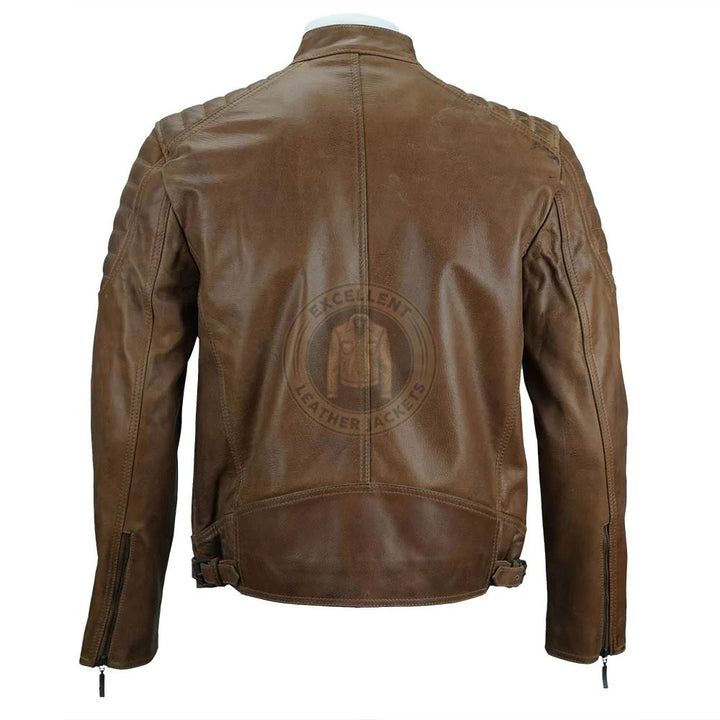 Braune Cafe Racer Lederjacke für Männer im Used-Look 