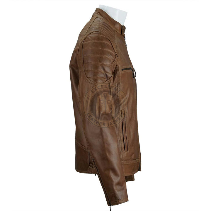 Braune Cafe Racer Lederjacke für Männer im Used-Look 