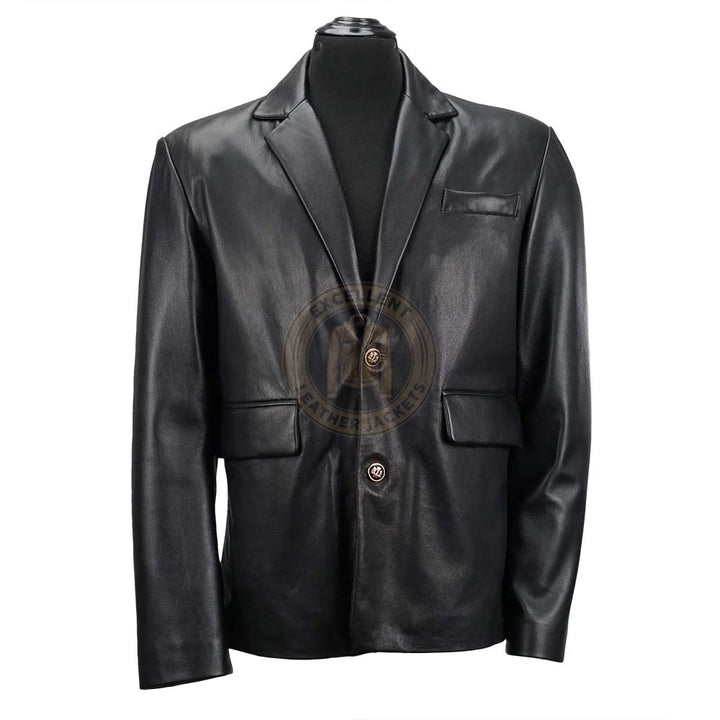 Men's Black Leather Blazer Coat