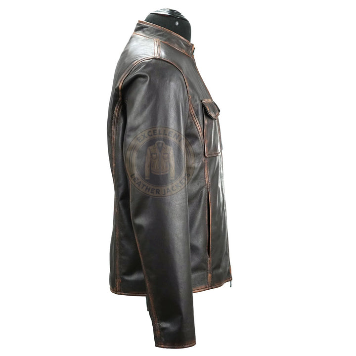 Braune Distressed-Lederjacke für Herren