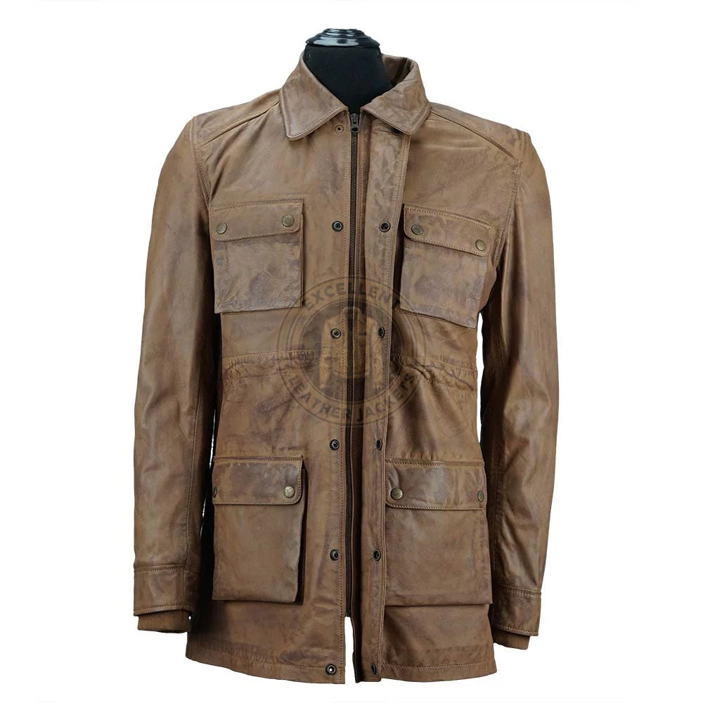 Klassische Vintage-Safari-Lederjacke für Herren 