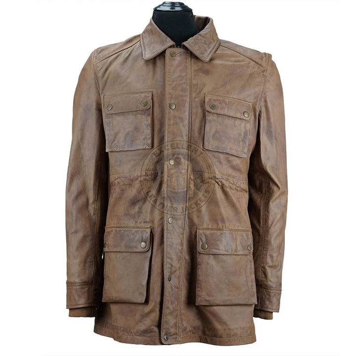 Klassische Vintage-Safari-Lederjacke für Herren 