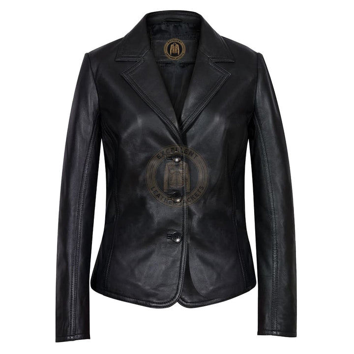 Women's Black Leather Blazer