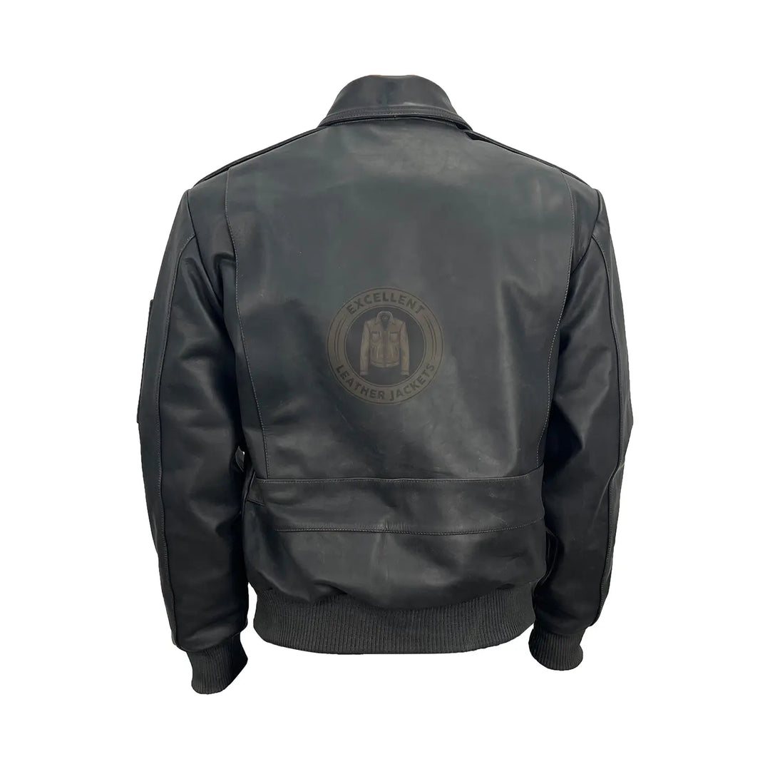 Men's Ma-1 Black Leather Bomber Jacket