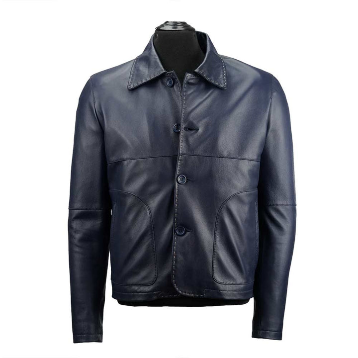 Stylish Men Blue Lambskin Leather Blazer