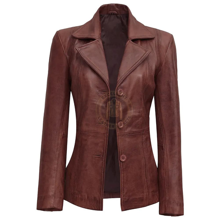 Brown Leather Blazer Women