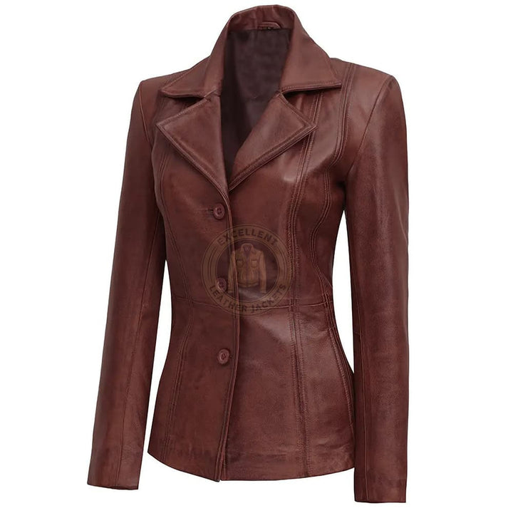 Brown Leather Blazer Women