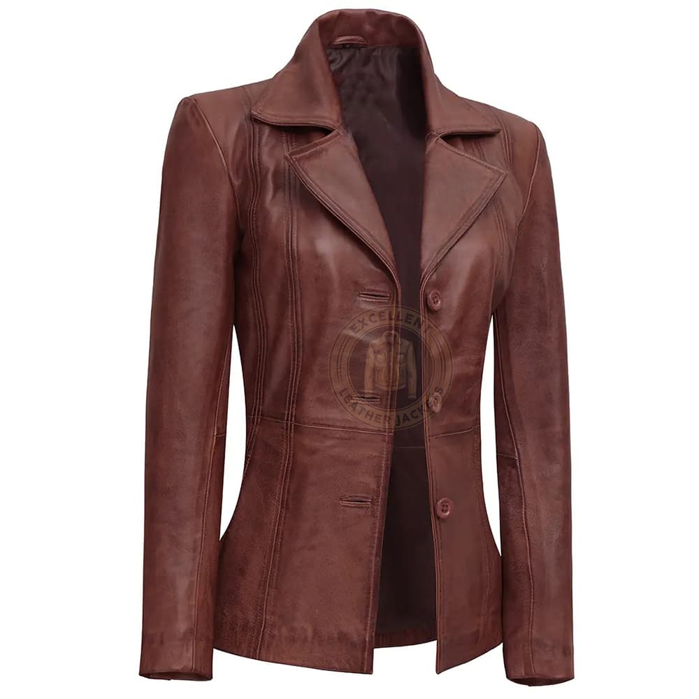 Brown Leather Blazer Women