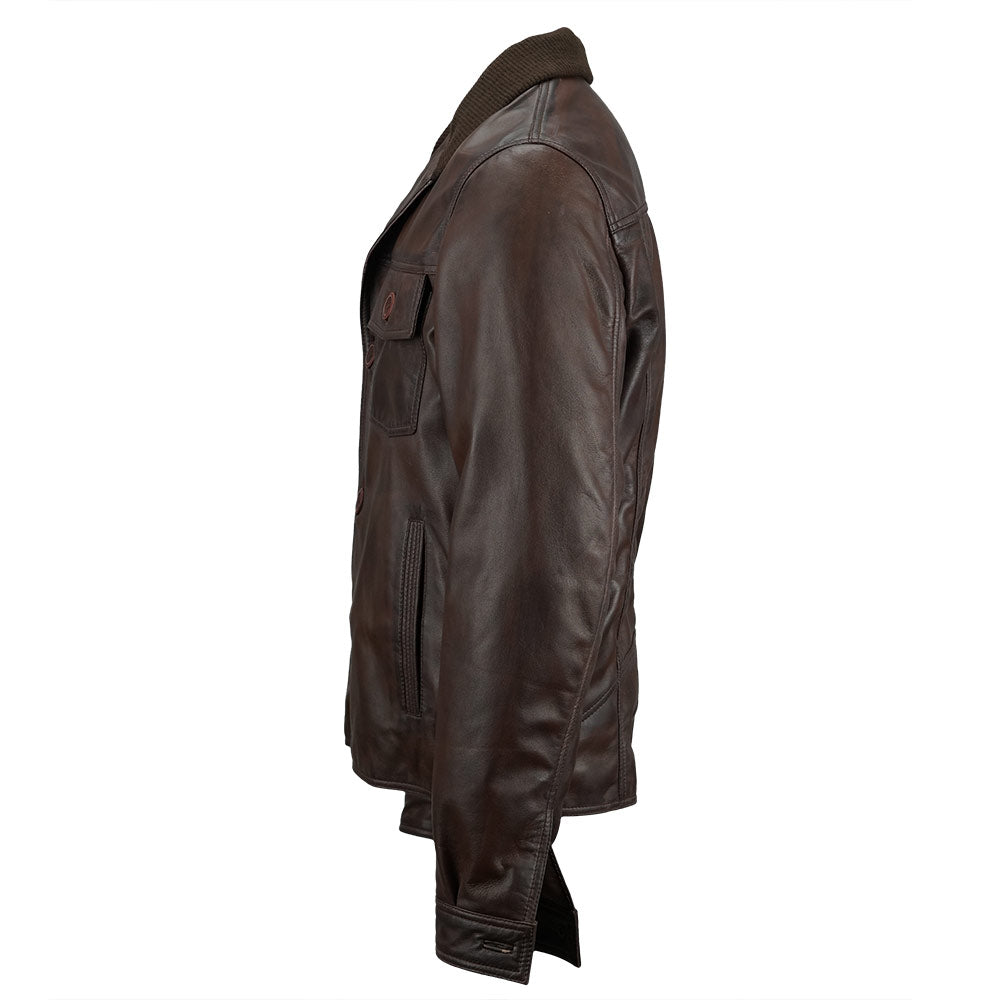 Distressed Brown Leather Field Jacket Mens