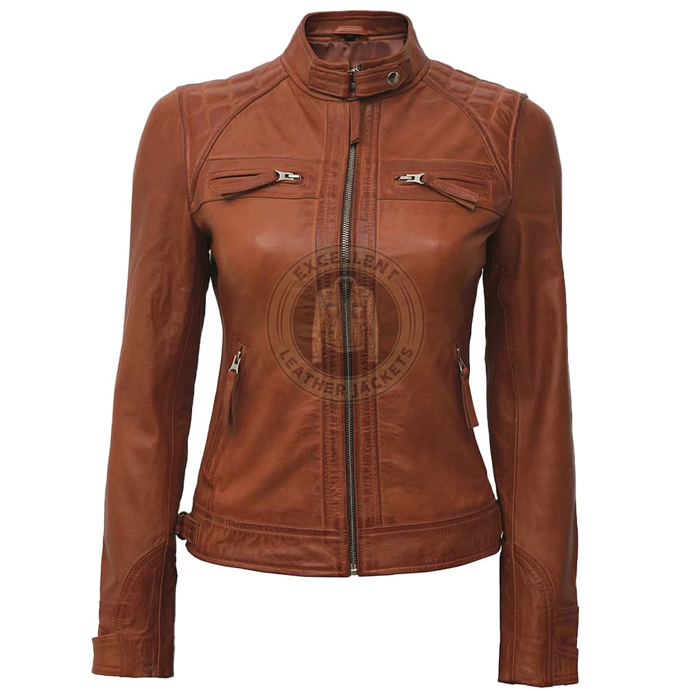 Women Tan Leather Jacket