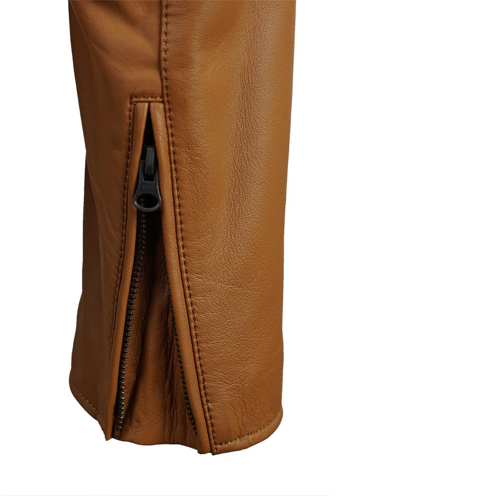 Carson Zip Up Tan Leather Jacket For Men