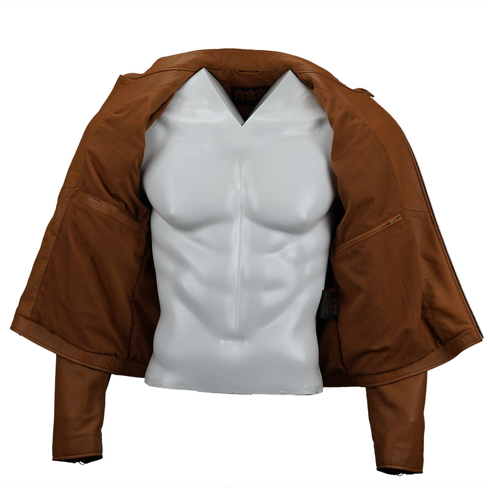 Carson Zip Up Tan Leather Jacket For Men