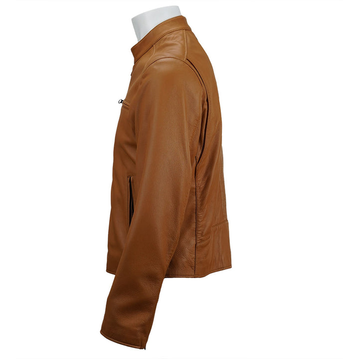 Carson Zip Up Tan Leather Jacket For Men