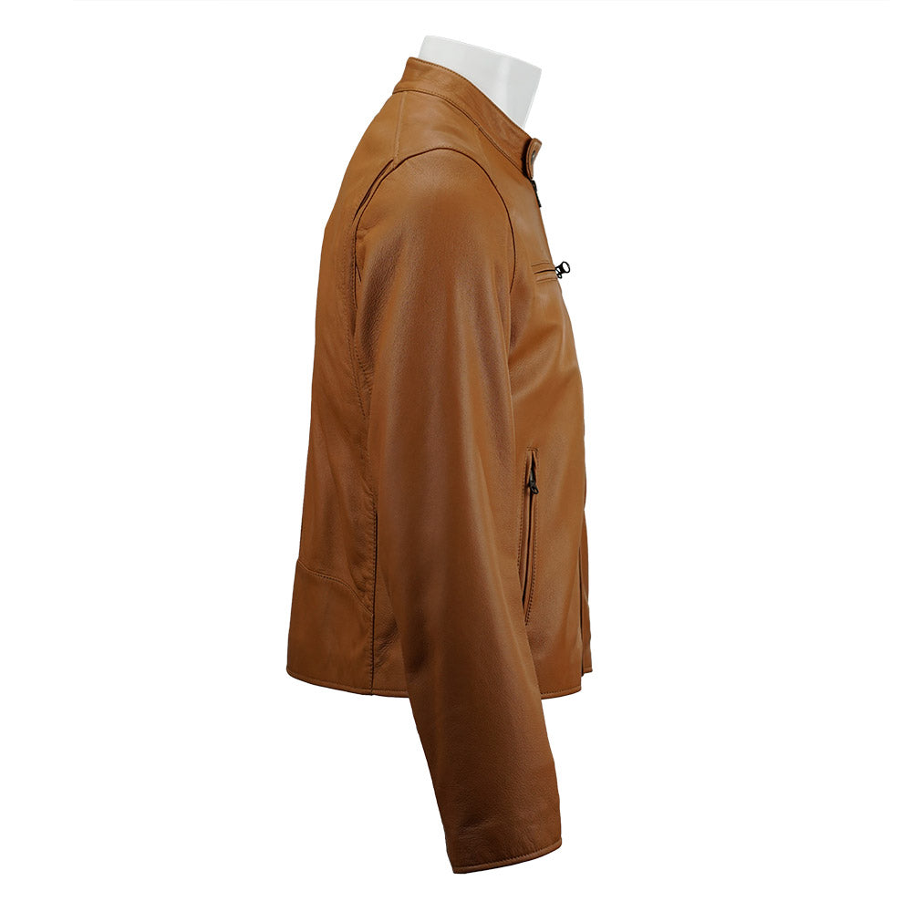 Carson Zip Up Tan Leather Jacket For Men