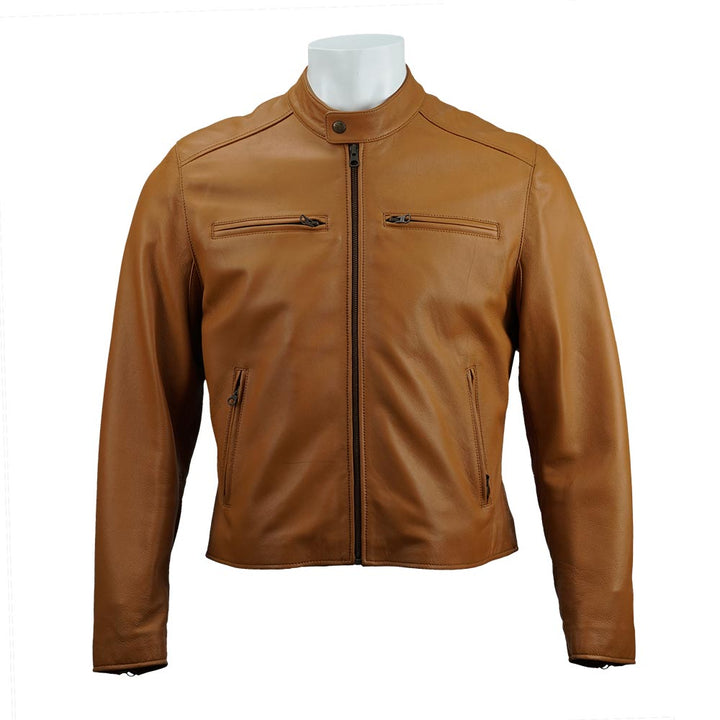 Carson Zip Up Tan Leather Jacket For Men