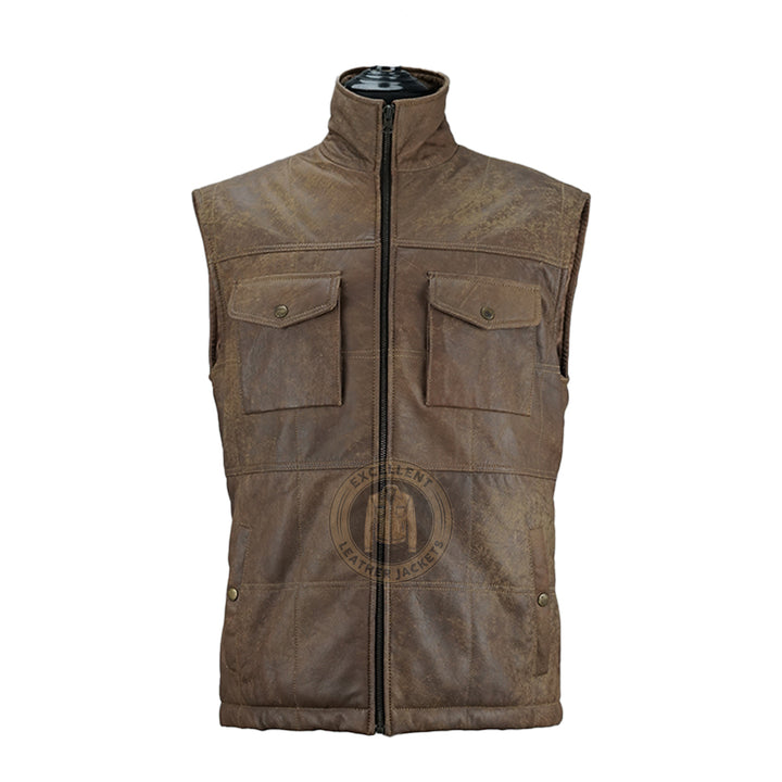 Herren-Bodywarmer-Weste aus Vintage-Leder im Distressed-Look