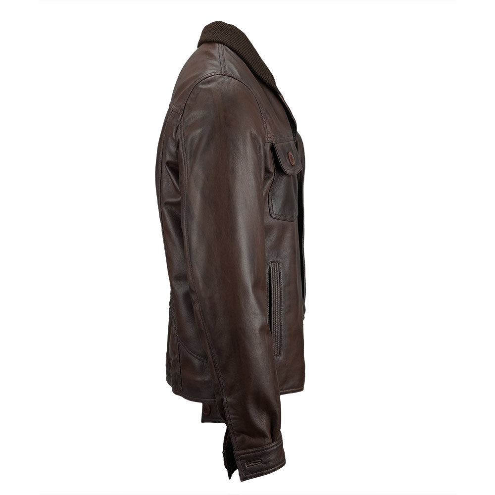 Distressed Brown Leather Field Jacket Mens