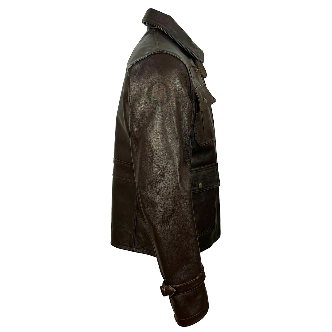 Men's Dark Brown Half-Belt Leather Jacket