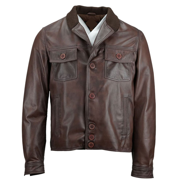 Distressed Brown Leather Field Jacket Mens